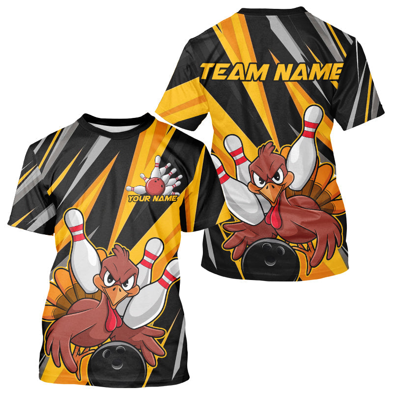 Custom Funny Turkey Men Team Bowling, Yellow Thanksgiving Bowling Fall Outfits IPHW7661