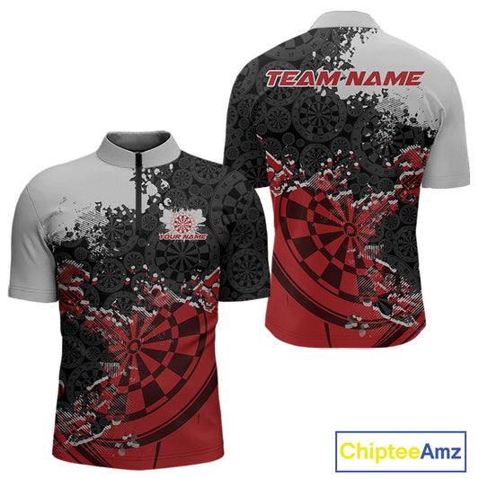 Custom Black And Red Dartboard Dart Team Men Quarter-Zip Shirt, Dartboard Pattern Dart Jerseys IPHW9987