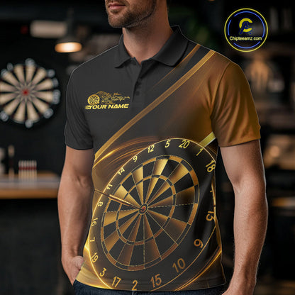 Custom Black And Gold Dartboard Dart Team Jerseys, Dart League Polo Shirt For Men IPHW9992