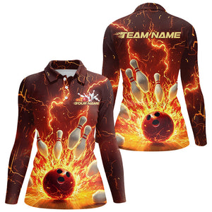 Custom Flame Bowling Shirts For Women, Fire Bowling Team League Shirt Bowler Uniform Outfit IPHW7895