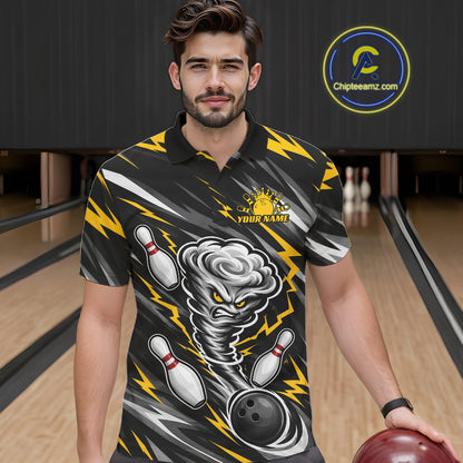 Custom Black And Yellow Storm Thunnder Lightning Bolts Bowling Team Men Polo Shirt IPHW11805