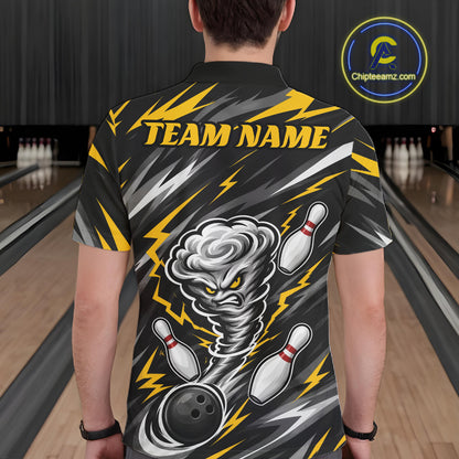 Custom Black And Yellow Storm Thunnder Lightning Bolts Bowling Team Men Polo Shirt IPHW11805