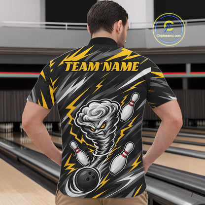 Custom Black And Yellow Storm Thunnder Lightning Bolts Bowling Team Men Quarter Zip Shirt IPHW11805