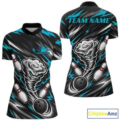 Custom Turquoise Blue Storm Thunnder Lightning Bolts Bowling Women Quarter-Zip Shirt IPHW11806