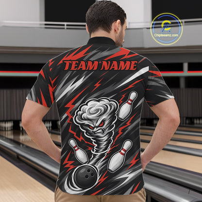 Custom Black And Red Storm Thunnder Lightning Bolts Bowling Team Men Quarter Zip Shirt IPHW11807