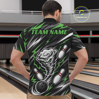 Custom Black And Green Storm Thunnder Lightning Bolts Bowling Team Men Quarter Zip Shirt IPHW11809