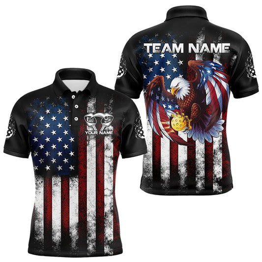 Custom Vintage American Flag Patriotic Pickleball Polo Shirts For Men, Eagle Pickleball Shirt IPHW8100