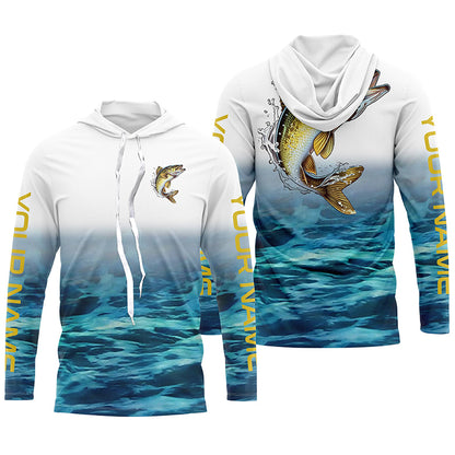 Custom Walleye Fishing Jerseys, Walleye Long Sleeve Performance Fishing Shirts | Blue IPHW5717