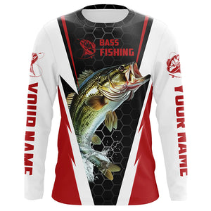 Personalized Bass Fishing Jerseys, Bass Fishing Long Sleeve Fishing Tournament Shirts | Red IPHW5725