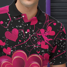 Load image into Gallery viewer, Black And Pink Custom Valentines Day Bowling Polo Shirts For Men, Bowling Couple Shirt IPHW8328