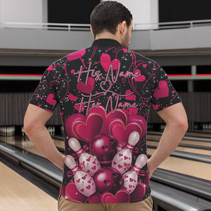 Black And Pink Custom Valentines Day Bowling Quarter-Zip Shirts For Men, Bowling Couple Shirt IPHW8328