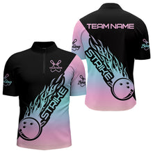 Load image into Gallery viewer, Blue And Pink Custom Strike Bowling Quarter-Zip Shirts For Men, Bowling Team Shirt Bowler Outfit IPHW8823