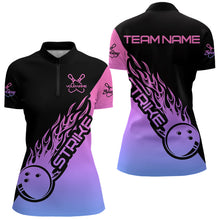 Load image into Gallery viewer, Blue, Purple And Pink Custom Strike Bowling Women Quarter-Zip Shirt, Bowling Team Outfit IPHW8826