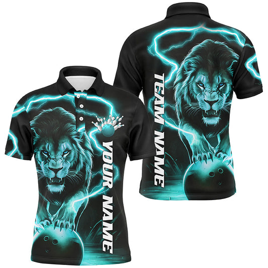 Custom Lion Bowling Shirts For Men, Lion Bowling Team Shirts Outfit Bowling | Blue IPHW6777