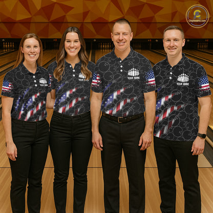 Custom Patriotic Bowling Shirts For Men, American Flag Bowling Uniform Bowlers Outfit | Black IPHW6778