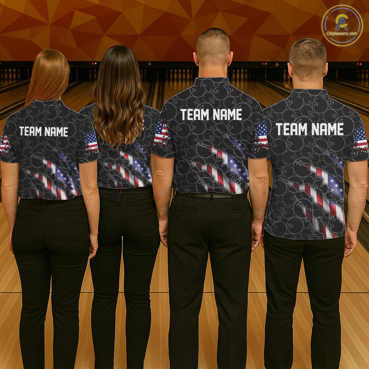 Custom Patriotic Bowling Shirts For Men, American Flag Bowling Uniform Bowlers Outfit | Black IPHW6778