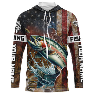 Custom Rainbow Trout Long Sleeve Fishing Shirts For Men, Patriotic Amerian Flag Trout Fishing Shirt IPHW6890