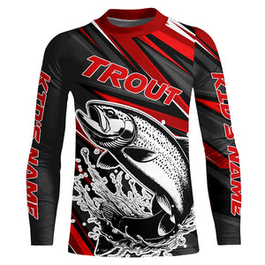 Black And Red Trout Fishing Jerseys, Custom Trout Long Sleeve Performance Fishing Shirts IPHW6896