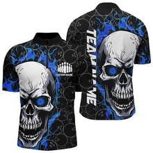 Load image into Gallery viewer, Blue And Black Custom Skull Flame Bowling Shirts For Men, Custom Bowling Team Uniform For Bowlers IPHW5103