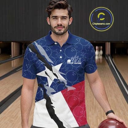 Custom Bowling Pattern Texeas Bowling Polo Shirts For Men, Texas Bowling League Shirt IPHW9630