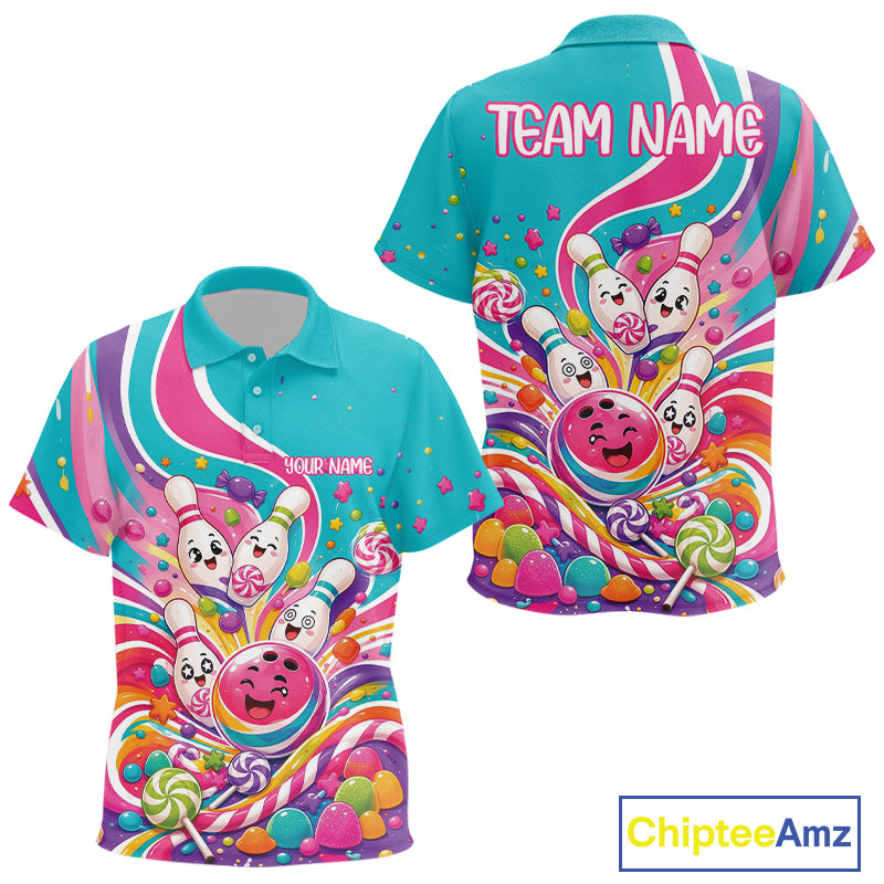 Custom Colorful Cute Funny Candy Bowling Kid Polo Shirt, Playful Bowling Shirt IPHW11832