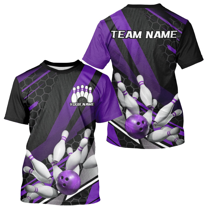 Black And Purple Custom Bowling Team Jerseys, Bowling League T-Shirts For Men IPHW7691