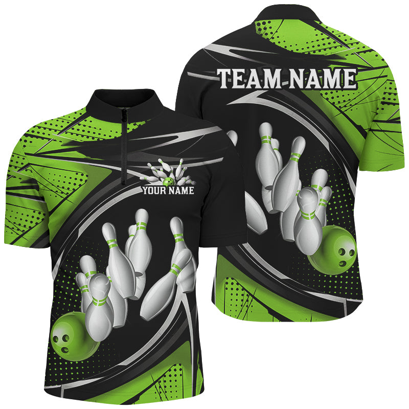 Black And Green Custom Bowling Team Shirts For Men, Bowling League Shirt Bowlers Outfits IPHW7699