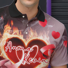 Load image into Gallery viewer, Custom Valentines Day Couple Bowling Polo Shirts For Men, Roses And Flame Bowling For Lovers IPHW8340