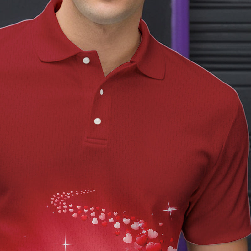 Custom Red Valentine Bowling Polo Shirts For Men, Valentines Day Couple Bowling Outfits  IPHW8348