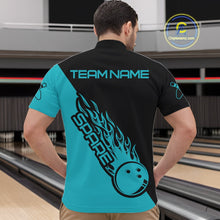 Load image into Gallery viewer, Custom Black And Blue Flame Spare Bowling Men Shirts, Bowling Team League Jerseys IPHW10689