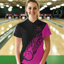 Load image into Gallery viewer, Custom Black And Pink Flame Spare Bowling Women Shirts, Bowling Team League Jerseys IPHW10691