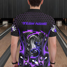 Load image into Gallery viewer, Custom Black And Purple Flame Dragon Bowling Men Polo Shirts, Team Bowling League Shirt IPHW8840
