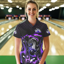 Load image into Gallery viewer, Custom Black And Purple Flame Dragon Bowling Women Polo Shirts, Team Bowling League Shirt IPHW8840