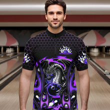 Load image into Gallery viewer, Custom Black And Purple Flame Dragon Bowling Men Quarter-Zip Shirts, Team Bowling League Shirt IPHW8840