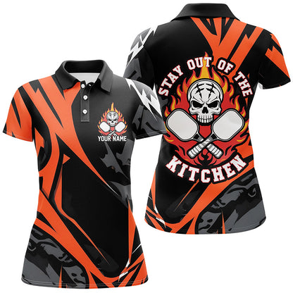 Custom Flame Skull Pickleball Polo Shirts For Women's "Stay Out Of The Kitchen" IPHW6908