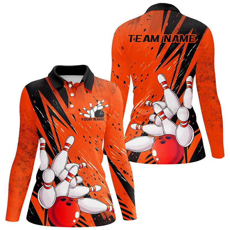 Black And Orange Custom Grunge Ladies Bowling Shirts, Bowling League Shirt Bowling Jersey IPHW7906