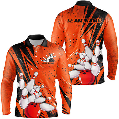 Black And Orange Custom Grunge Bowling Shirts For Men, Bowling League Shirt Bowling Team Jersey IPHW7906