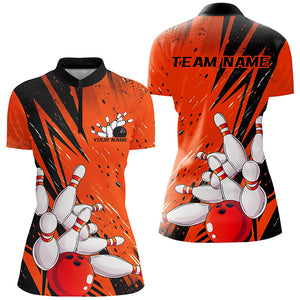 Black And Orange Custom Grunge Ladies Bowling Shirts, Bowling League Shirt Bowling Jersey IPHW7906