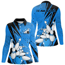 Load image into Gallery viewer, Black And Blue Custom Grunge Ladies Bowling Shirts, Bowling League Shirt Bowling Jersey IPHW7907