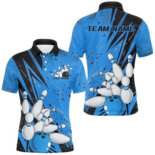Black And Blue Custom Grunge Bowling Shirts For Men, Bowling League Shirt Bowling Team Jersey IPHW7907