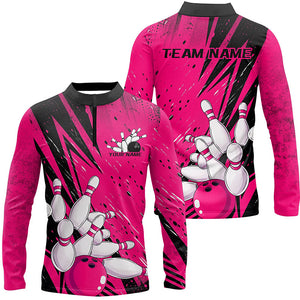 Black And Pink Custom Grunge Bowling Shirts For Men, Bowling League Shirt Bowling Team Jersey IPHW7908