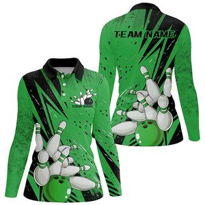 Black And Green Custom Grunge Ladies Bowling Shirt, Bowling League Shirt Bowling Jersey IPHW7909