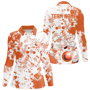 Custom White And Orange Ladies Bowling Shirts, Bowling Team Shirts Bowling Jerseys IPHW7917