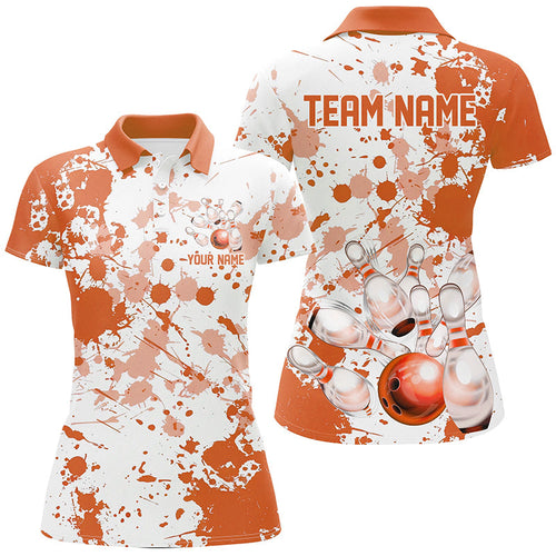 Custom White And Orange Ladies Bowling Shirts, Bowling Team Shirts Bowling Jerseys IPHW7917