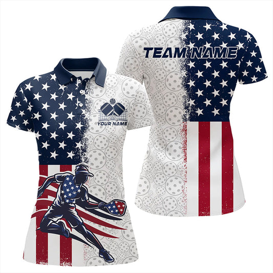 Custom American Flag Pickleball Polo Shirts For Women, Patriotic Pickleball League Shirt IPHW8122
