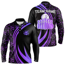 Load image into Gallery viewer, Black Mens bowling shirts Custom Purple neon team league bowling jerseys, gifts for bowlers NQS9667