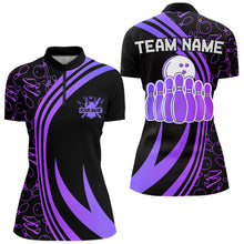 Load image into Gallery viewer, Black Women bowling shirts Custom Purple neon team league bowling jerseys, gifts for bowlers NQS9667