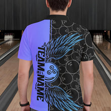 Load image into Gallery viewer, Blue And Purple Custom Bowling Tournament Men Polo Shirts, Bowling Ball And Wings Jerseys IPHW8845