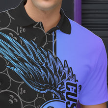 Load image into Gallery viewer, Blue And Purple Custom Bowling Tournament Men Polo Shirts, Bowling Ball And Wings Jerseys IPHW8845