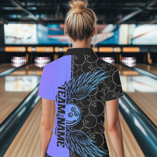 Load image into Gallery viewer, Blue And Purple Custom Bowling Tournament Women Polo Shirts, Bowling Ball And Wings Jerseys IPHW8845